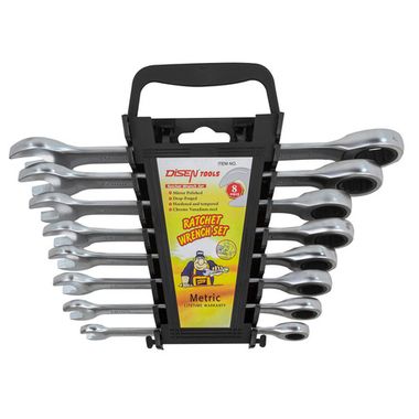 Набор ключей трещоточных 8пр.(8,10,12,13,14,15,17,19мм),в пластиковом держателе DISEN DSD1516