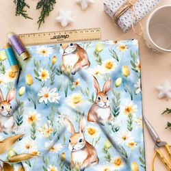 Ткань премиум таффета весенние зайцы