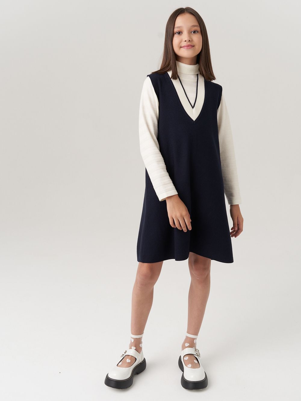 Сарафан школьный для девочки AT974 синий