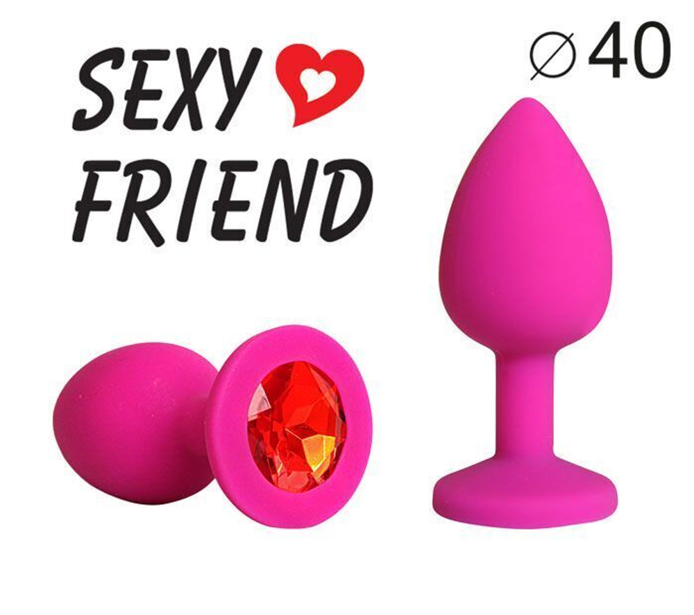 Ярко-розовая анальная пробка с красным кристаллом - 9,5 см. (Цвет: красный)