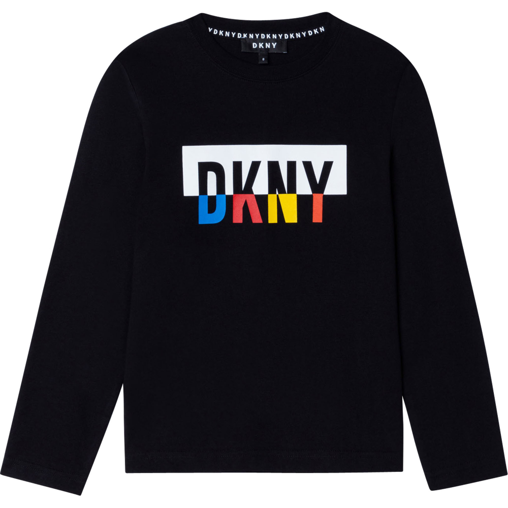 Футболка с длинным рукавом DKNY Черный/Термопринт: разноцветные буквы-логотип Мальчик