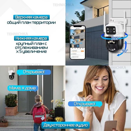 ASECAM поворотная видеокамера с тремя объективами 9Мп (3+3+3)