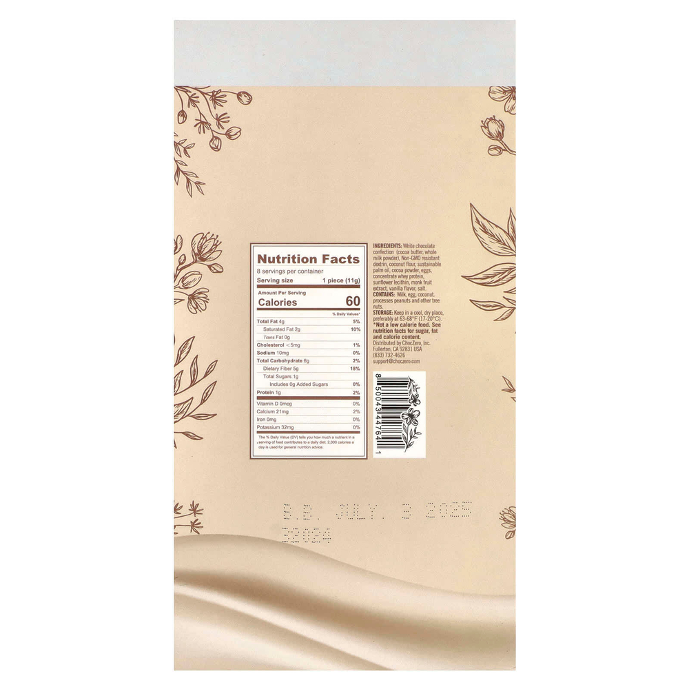 ChocZero, Keto Bark, белый шоколад, печенье и сливки, 8 батончиков, 90 г (3,2 унции)