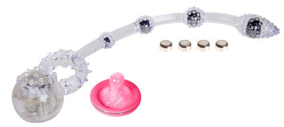 Эрекционное кольцо с вибрацией и анальными бусами One Touch Plus Couples's Enhancer (Цвет: прозрачный)