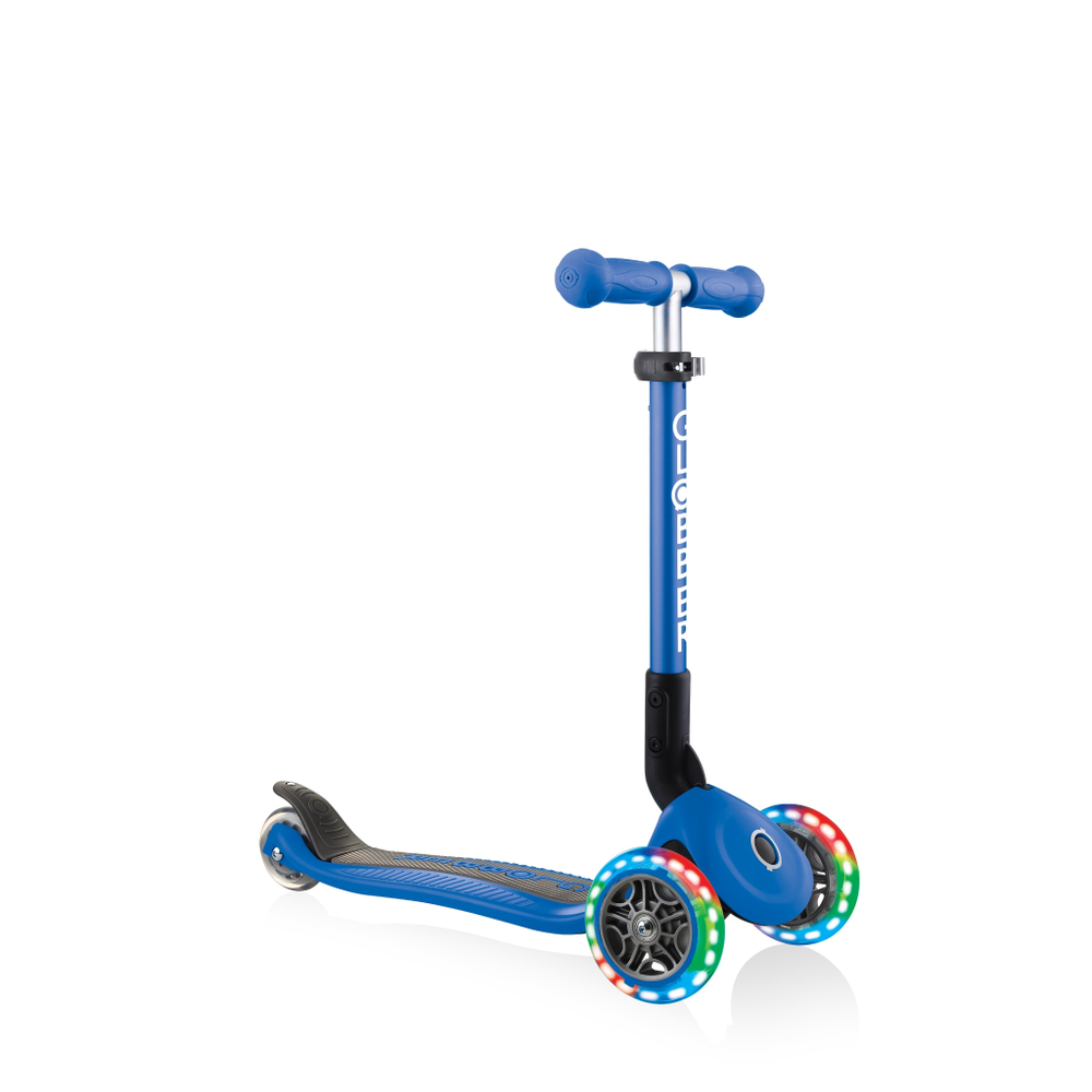 Детский 3-колесный самокат GLOBBER Junior Foldable Lights, синий