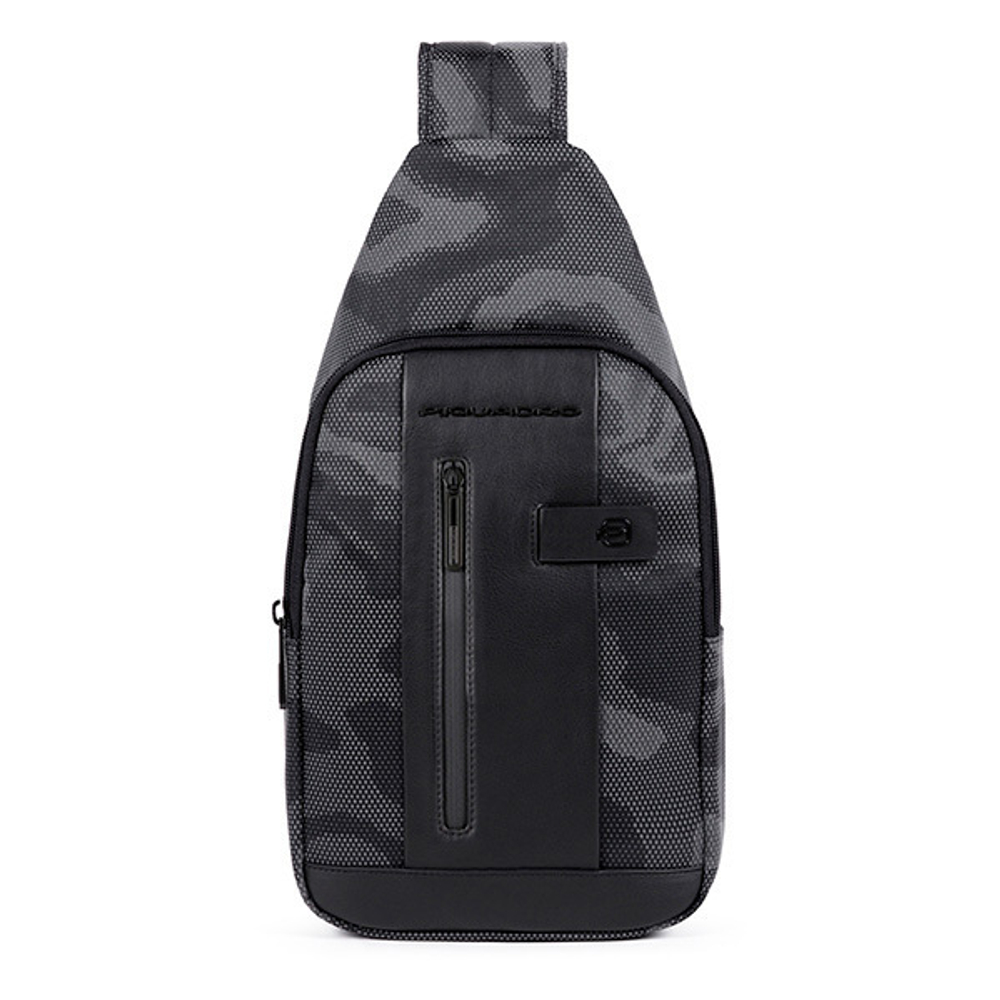 Рюкзак слинг мужской Piquadro Brief2 Special CA4536BR2S/GRN серый/черный нейлон/натур.кожа
