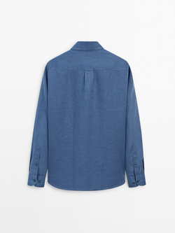 Massimo Dutti Рубашка классического кроя из 100% льна, светло-синий