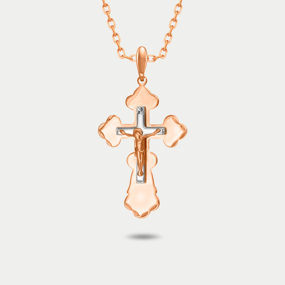 Крест женский православный из розового золота 585 пробы без вставок (арт. АПШ0-0114)