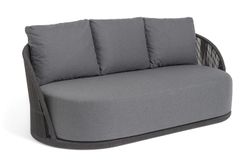 "Монтелла" диван 3-местный плетеный из роупа, каркас алюминий темно-серый (RAL7024) муар, роуп темно-серый круглый, ткань темно-серая 027