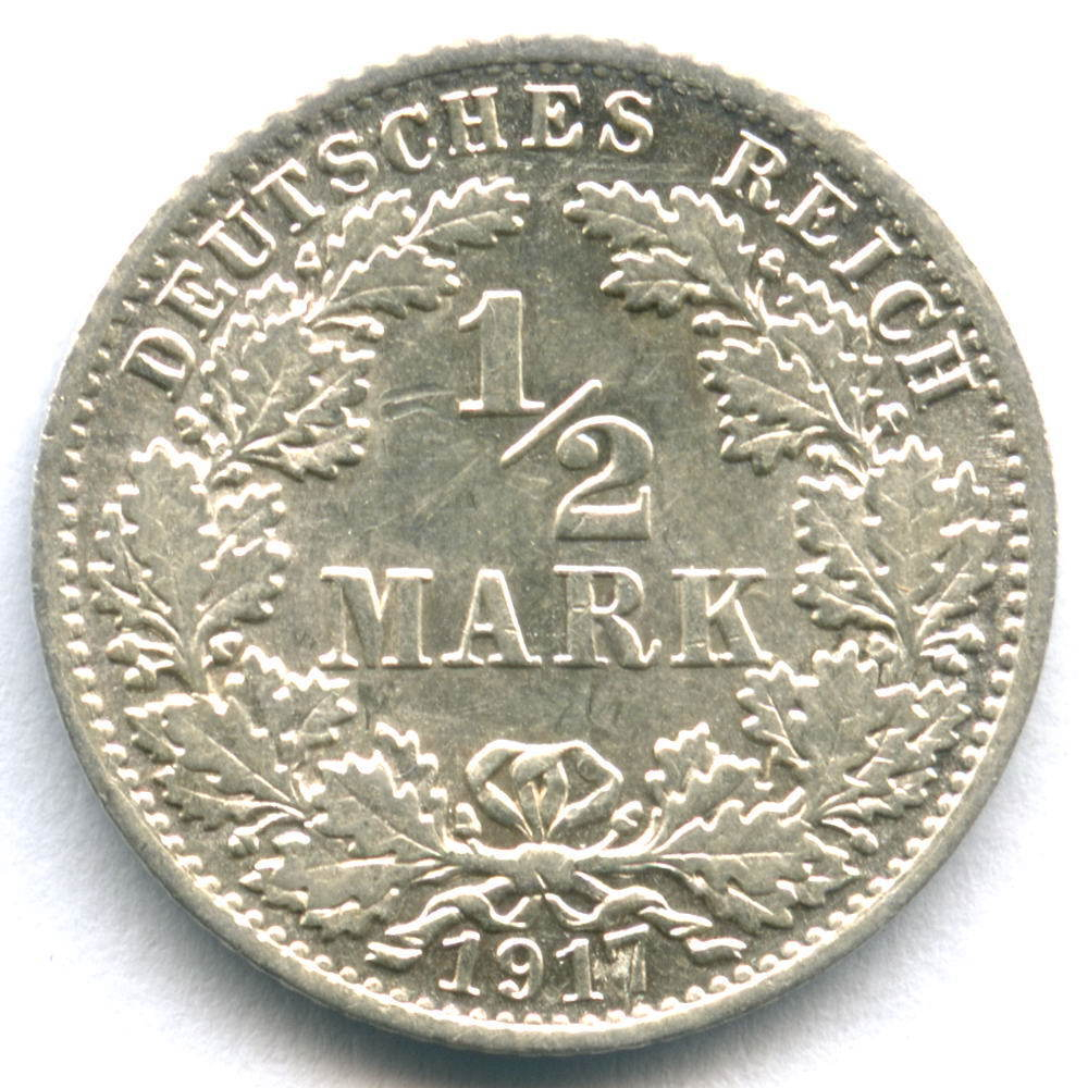 1/2 марки 1917 (A) Германия XF-AU