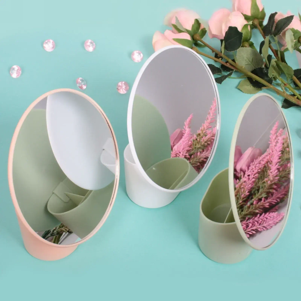 Зеркало настольное с органайзером для косметики «Beauty - Look», цвет белый, зеленый, персиковый и голубой, d-16.5см, 19см