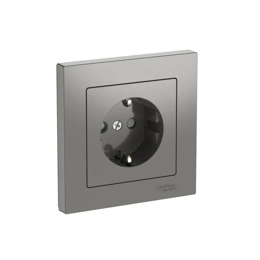 ATLASDESIGN РОЗЕТКА с заземлением со шторками, 16А, в сборе, быстрозажим. клем., СТАЛЬ