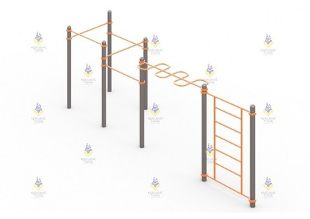 Комплекс из 5 турников, шведской стенки и рукохода Зигзаг