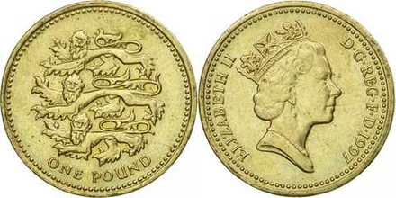 Великобритания 1 фунт 1997 год. Герб Плантагенетов VF