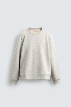 ZARA ТОЛСТОВКА ИЗ ПЛОТНОЙ ТКАНИ С КРУГЛЫМ ВЫРЕЗОМ, СЕРЫЙ МЕЛАНЖ