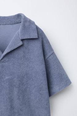 ZARA КОМПЛЕКТ ДЖОГГЕРЫ ПОЛО И ШОРТЫ ИЗ МАХРОВОЙ ТКАНИ, ВЫЦВЕТШИЙ СИНИЙ