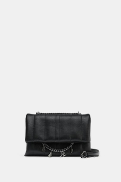 ZARA СТЕГАНАЯ СУМКА С ПЛЕЧЕВЫМ РЕМНЕМ И ПОДВЕСКАМИ, ЧЕРНЫЙ