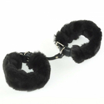 Наручники Sitabella Lite с искусственным мехом чёрные кожа