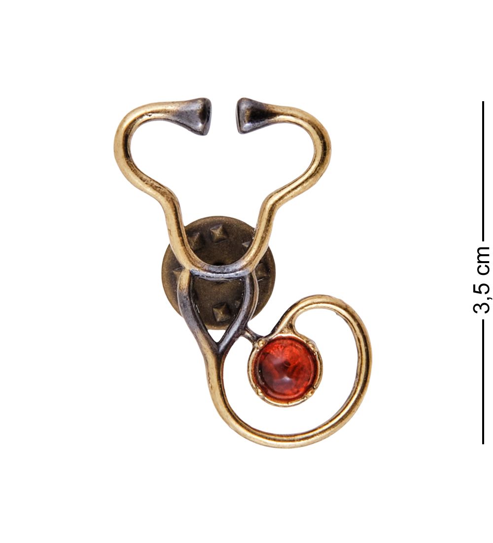 AM-3797 Брошь «Стетоскоп Медицина» (латунь, янтарь)