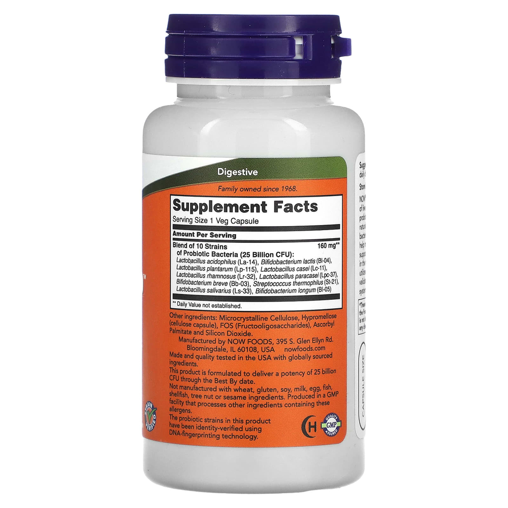 NOW Foods, Probiotic-10, 25 млрд, 100 растительных капсул