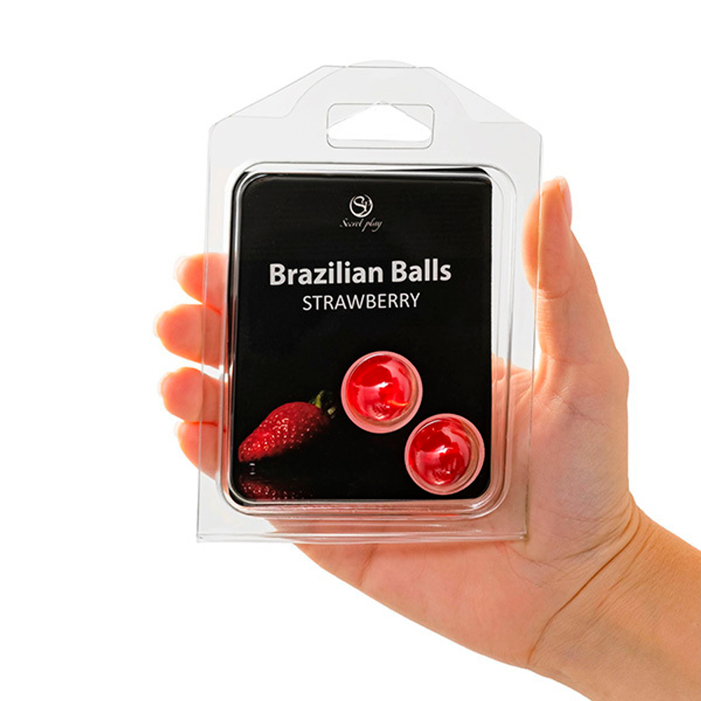 Набор из 2 шариков с массажным маслом с ароматом клубники Secret Play Brazilian Balls
