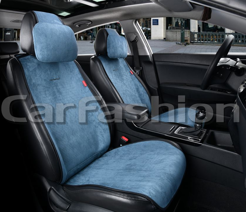 Накидки сидений Перед CarFashion (2шт) -Фронт 2D «PRESTIGE FRONT» 26236 -Эко+замша синий/синий