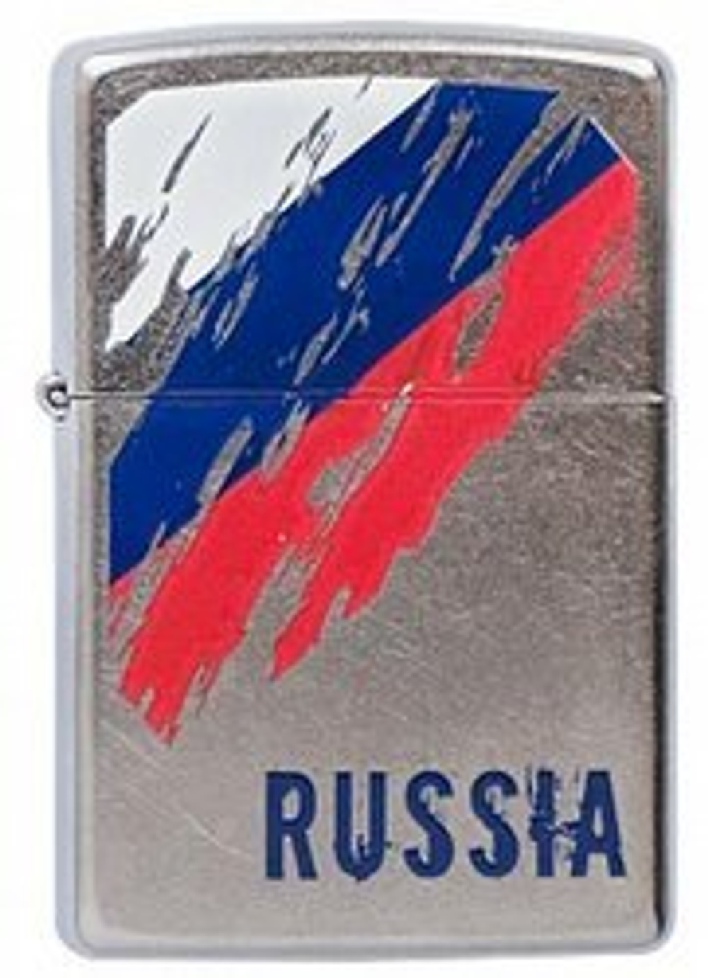 Легендарная классическая американская бензиновая широкая зажигалка ZIPPO Classic Street Chrome™ Полноцветное изображение флага серебристая из латуни и стали ZP-207 Russia Flag