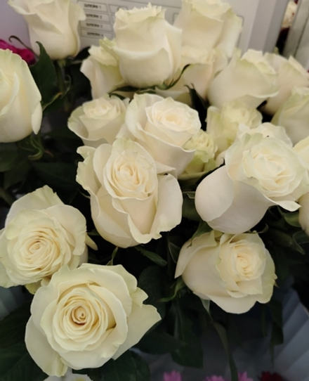 Николай 8.03 9 белых роз с лентой + доставка