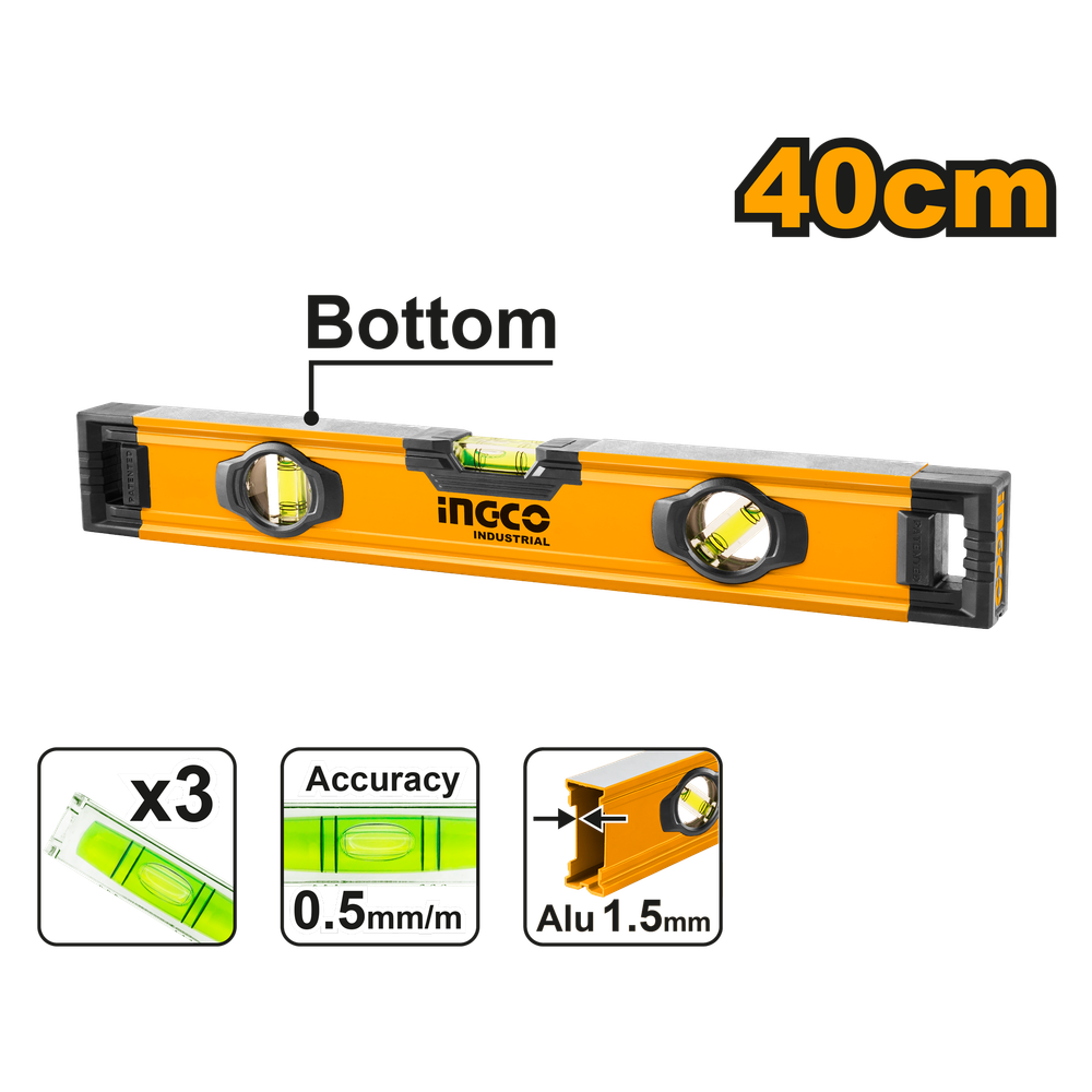 Строительный алюминиевый уровень INGCO HSL08040 INDUSTRIAL 40 см