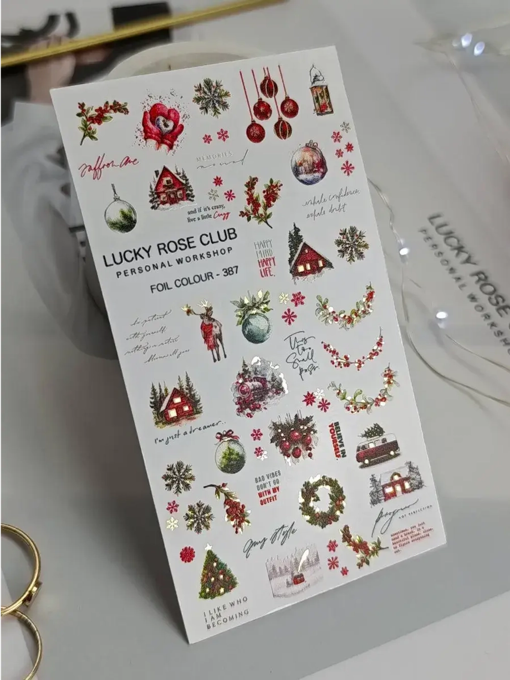 Lucky Rose Слайдеры наклейки для длинных ногтей 387