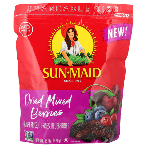 Sun-Maid, смесь сушеных ягод, клюква, вишня и голубика, 425 г (15 унций)