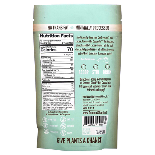 Coconut Cloud, Vegan Hot Cocoa, перечная мята, 198 г (7 унций)