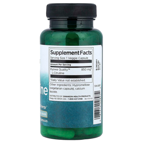 Swanson, L-цитруллин, 850 мг, 60 растительных капсул
