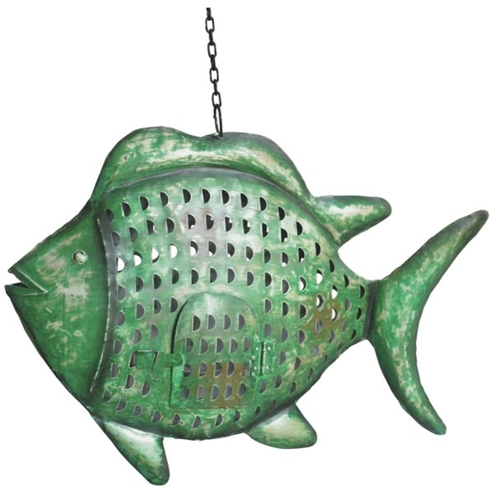 Подсвечник подвесной "Рыба" зеленый антик большая 60x14x42 см Металл