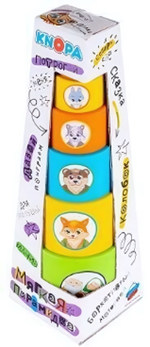 Пирамидка мягкая стаканчики с наклейками "Колобок" (КНОПА)