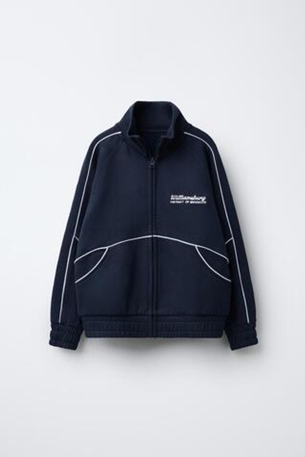 ZARA ХУДИ ИЗ МЯГКОЙ ТКАНИ С НАДПИСЬЮ, МОРСКОЙ СИНИЙ