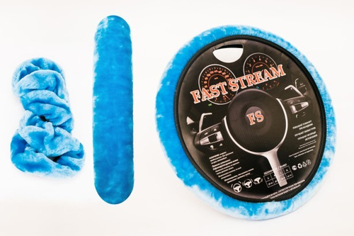 Оплетка руля иск. мех универ. синяя (FAST STREAM)