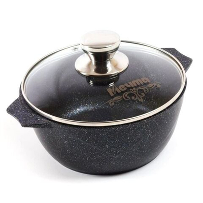 Кастрюля алюминий, антиприг, 4 л, с крыш, крышка стекло, кругл, Мечта, Гранит star, 44803, сер