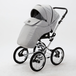 Универсальная детская коляска Adamex Porto Retro TIP PS-11 3в1 (Светло-серый, светло-серая экокожа)