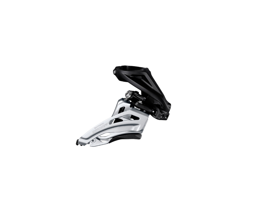 Переключатель передний Shimano Deore, M617, 2x10 скоростей, верхняя тяга, 38T, верхний хомут 34.9мм, угол наклона 66-69°, черно-серебристый, без упаковки
