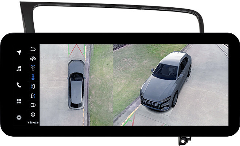 Магнитола для Volkswagen Golf 7 2012-2020 (рамка черный глянец) - Teyes LUX ONE 360 монитор 12.3" 2K QLED на Android 10, 6Гб+128Гб, CarPlay, 4G SIM-слот, 4 камеры в комплекте