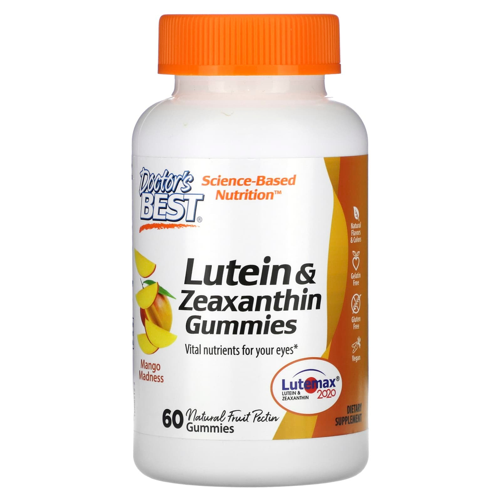 Doctor's Best, Жевательные таблетки с лютеином и зеаксантином, Mango Madness, 60 жевательных таблеток