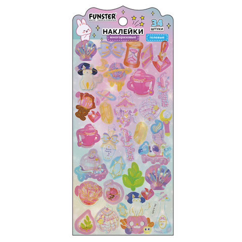 Наклейки гелевые "Акварельные мечты", 17,5х9 см, ассорти 6 видов, FUNSTER (ФАНСТЕР), 666096