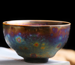 278088.2 Пиала ТЯНЬМУ "Павлинья глазурь" в крафт короб h=4,8см,d=8,3см, 135мл, керамика  корич/перл