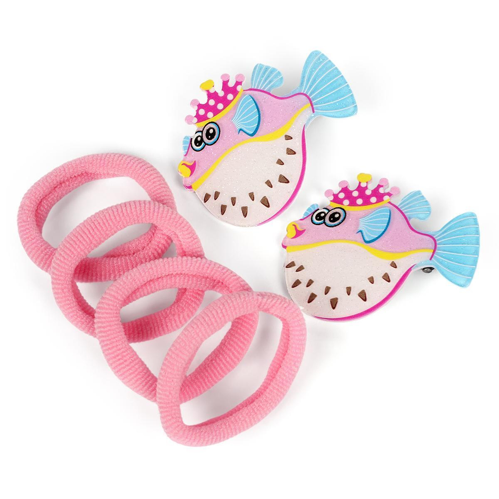 Аксессуары для волос детские в наборе 2 зажима и 4 резинки «Розовое облако» 753-428 (JINRE TRAVEL)