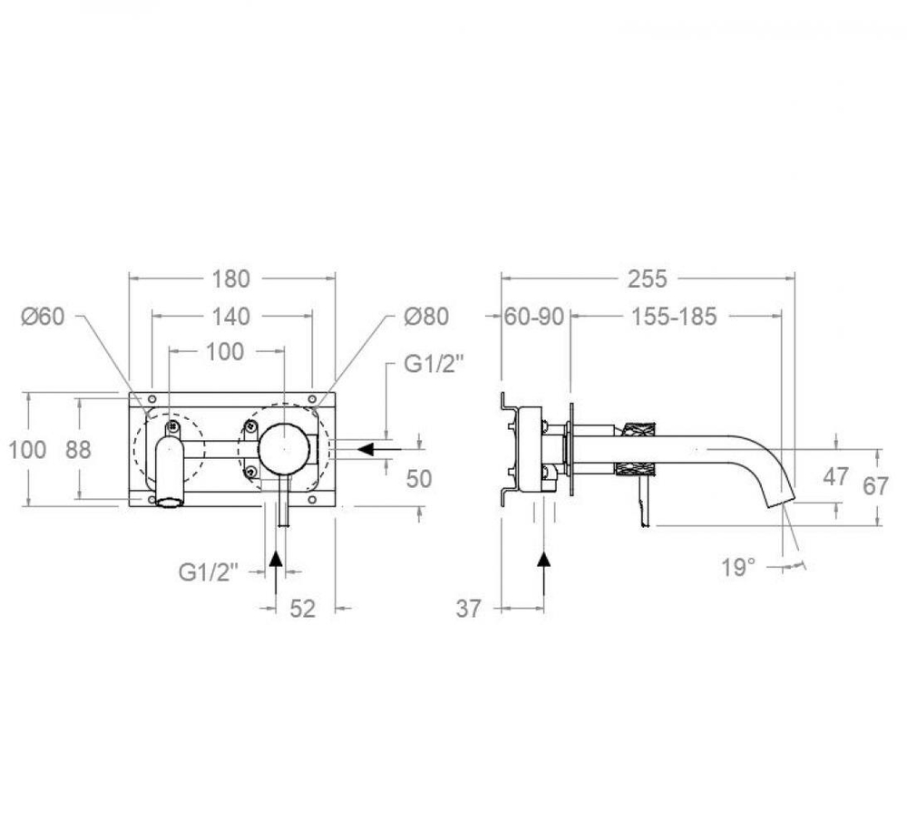 Встраиваемый смеситель для раковины 19 см ODISEA JOYA 592101GR графит