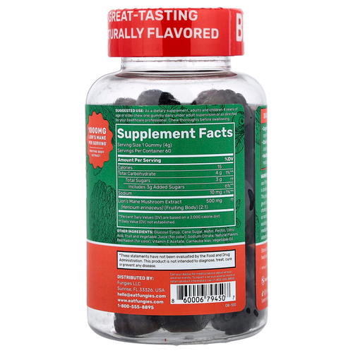 Fungies, Жевательные мармеладки с грибами из львиной гривы, голубика и клубника, 60 жевательных таблеток с пектином