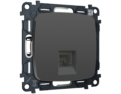 MO912010 Комплект механизма компьютерной розетки OMEGA Графит мягкое касание RJ-45(8P8C) CAT6 с шторкой QUANT (OP9120, VM188)