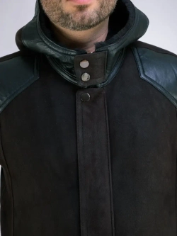 Дубленка мужская натуральная зимняя с капюшоном Турция