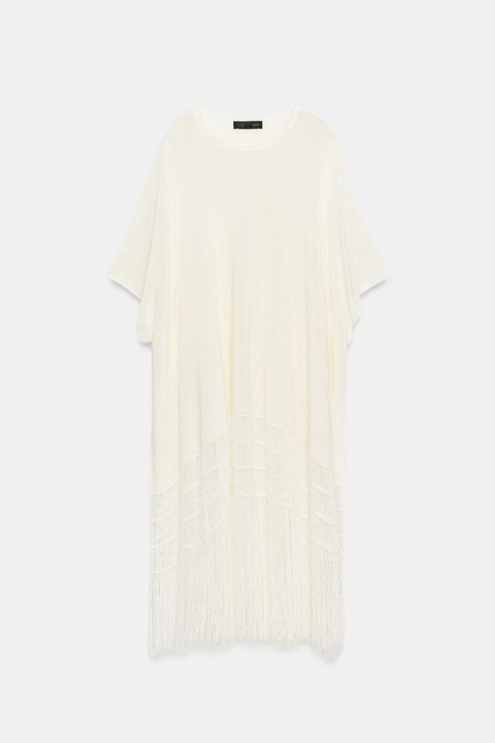ZARA ВЯЗАНАЯ ТУНИКА С БАХРОМОЙ, СВЕТЛЫЙ ЭКРЮ